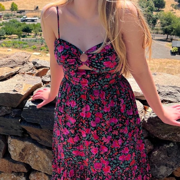 Bloomingdale's Aqua Floral Midi Dress S - Picture 2 of 7